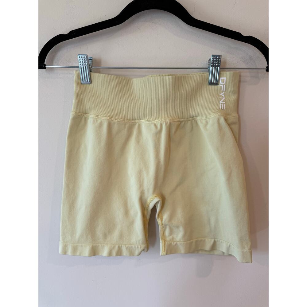 DFYNE High Rise Pull On Ruched Impact Shorts Yellow Women's Size - Picture 1 of 7